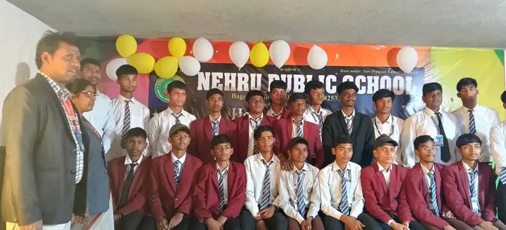 Outgoing Class X boys with their teacher at the Farewell Ceremony