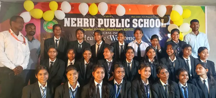Class X students with a teacher at the Farewell Ceremony