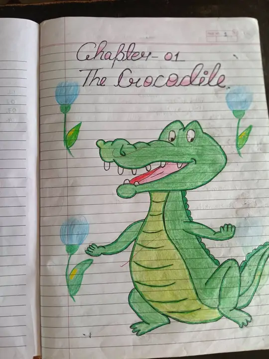 A crocodile drawn by a student to open a chapter in her notebook